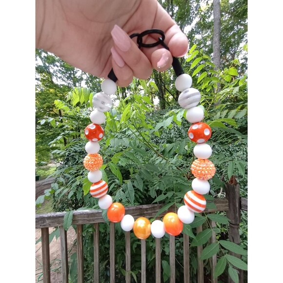 Game Day Dog Necklace, Orange and Blue Chunky Bead Pet Jewelry, Football Spirit - Picture 4 of 10